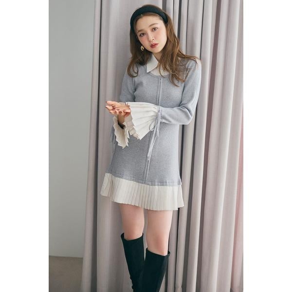 フロントシャーリングリボンミニハーフシャツフレアワンピース