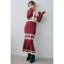 リエンダ(rienda)のアーガイルバイカラーカーディガンセットニットワンピース