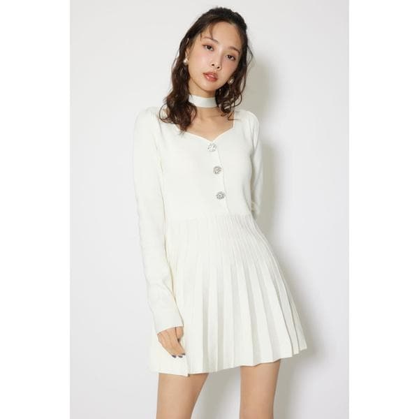 フロントビジュープリーツミニニットワンピース