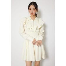 フロントZIPフリルミニシャツワンピース