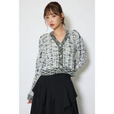 ツイードニットカーディガントップス