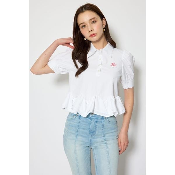 rienda ポルカドットボリューム SLV TOP rienda ポルカドットボリュームスリーブTOP ホワイト -ファッション