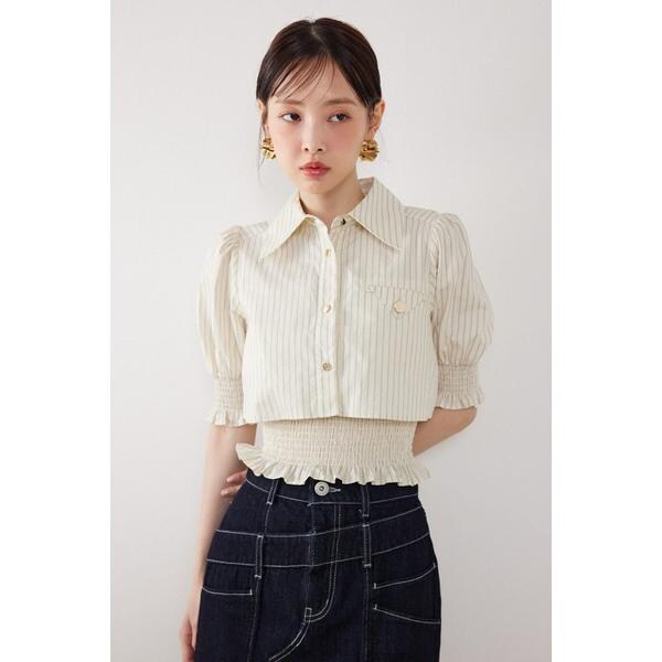 rienda ポルカドットボリューム SLV TOP rienda ポルカドットボリュームスリーブTOP ホワイト -ファッション