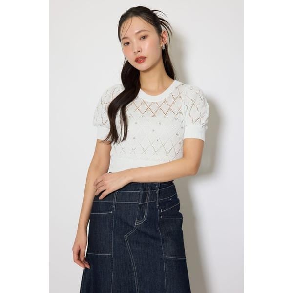 バックビジューリボントップス AKB48 伊藤百花さん着用アイテム】ビジュー付きバックリボンニットトッ