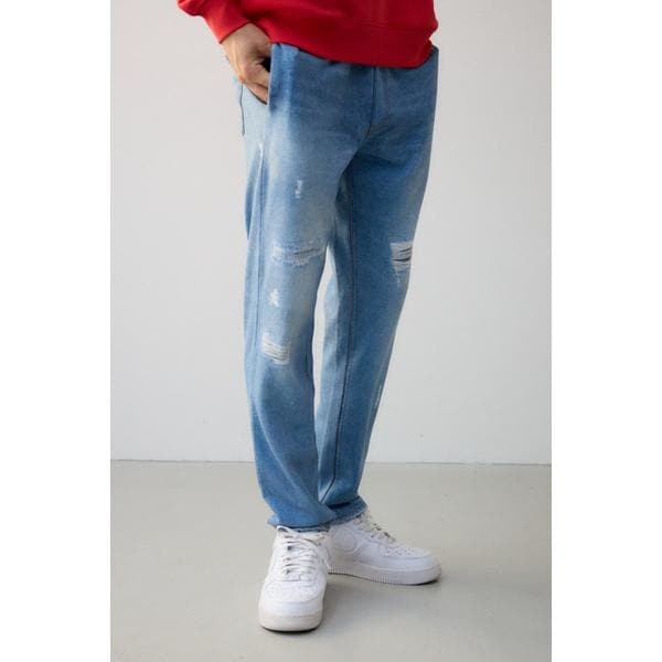 デニム風スウェットパンツ ヴィンテージデニム風転写スウェットパンツ | アズールバイマウジー