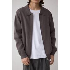 ジップアップ襟付きニットカーディガン