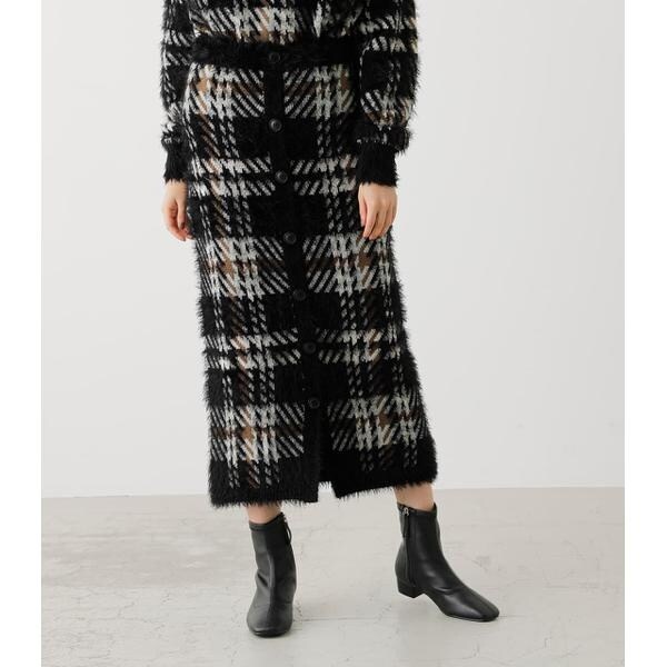 BIG CHECK SHAGGY BUTTON SKIRT | アズールバイマウジー(AZUL BY