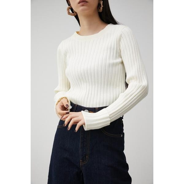 ニット セーター RIB FLOW CREW KNIT レディース 細身リブクルーネックセーター ウィメンズ(M ホワイト