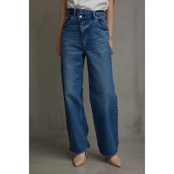 AZUL DENIM ハイウエストオーバーラップデニム BLU S ストレッチ AZUL DENIM/ハイウエストオーバーラップデニム | アズールバイ