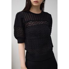 レース半袖ニットトップス