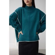ハイネック配色ニットプルオーバー