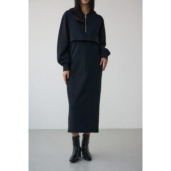 レイヤード風裏起毛フーディーワンピース