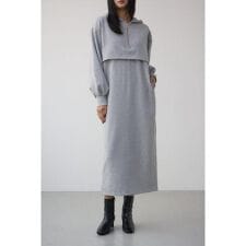 レイヤード風裏起毛フーディーワンピース