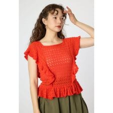 2WAYフリルクロシェニットトップス