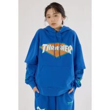【UNISEX】(THRASHER) レイヤードスウェットパーカー
