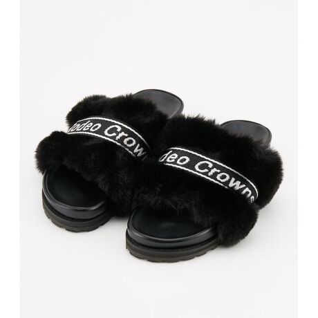 ファー サンダル ロゴ バレンシアガ BALENCIAGA ロールオーバーロゴ  