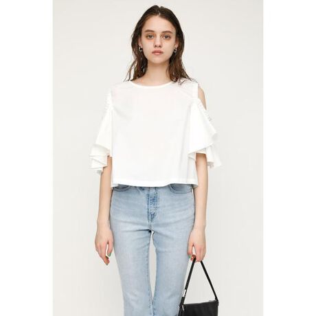 sly SEERSUCKER ARM FRILL トップス 白 SEERSUCKER ARM FRILL TOPS 