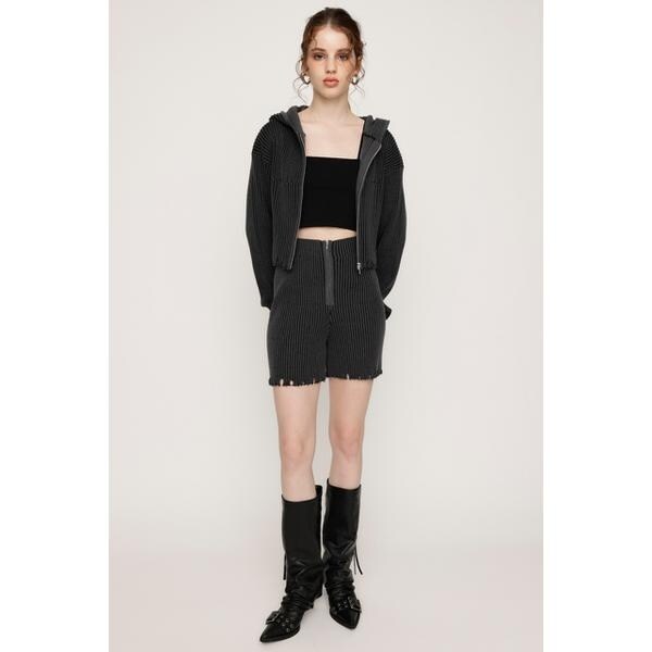 SLY CRUSH RIBダークグレー リブ編み ハイウエストショートパンツ SLY | CRUSH RIB ショートパンツ (ショートパンツ ) |SHEL'TTER