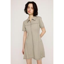FRONT ZIP SIDE PLEATS ショートワンピース