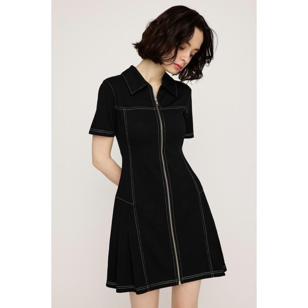 【2色】フリル付きスリーブ☆ワンピース Aライン ショート SLY | FRONT ZIP SIDE PLEATS ショートワンピース (ワンピース