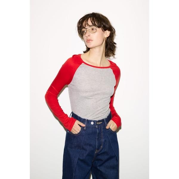 [�}���C]�yTHROW�zFINE TOUCH RAGLAN L�^S �g�b�v�X/�X���C�iSLY�j RED