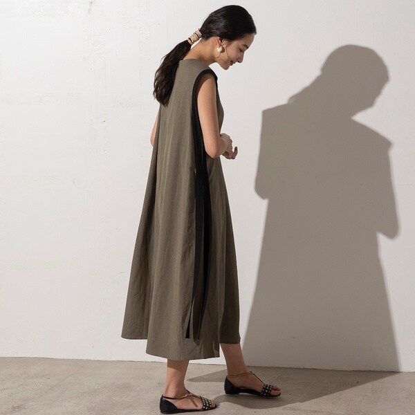 公式の バイカラーリネンワンピース エウクレイド