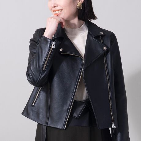 美品】グレースコンチネンタル サイドベルトライダースジャケット 羊革 