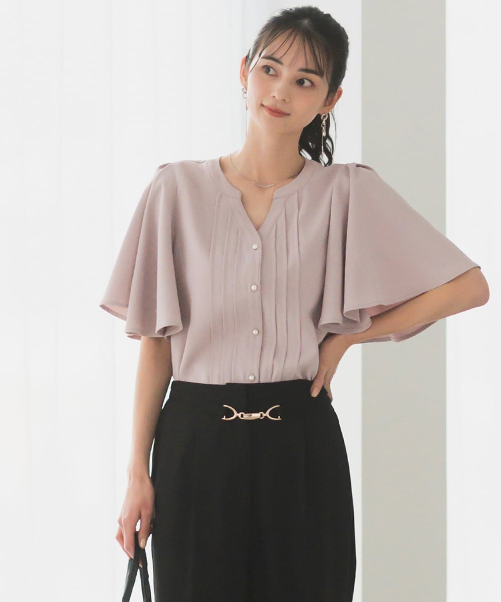 セレン（CELEN）/2025SS新作【洗濯機洗い/トールサイズ/二の腕カバー】フレアスリーブピンタックブラウス 2025SS新作【洗濯機洗い/トールサイズ/二の腕カバー】フレアスリーブ