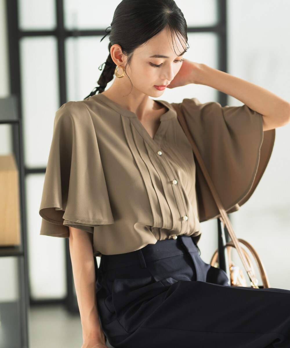 セレン（CELEN）/2025SS新作【洗濯機洗い/トールサイズ/二の腕カバー】フレアスリーブピンタックブラウス 2025SS新作【洗濯機洗い/トールサイズ/二の腕カバー】フレアスリーブ