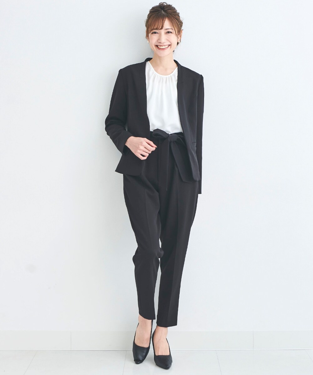 リブルーム（Rebloom）/【手洗い可能/セットアップ】ノーカラージャケット・リボンベルトパンツ 3点セット 手洗い可能/セットアップ】ノーカラージャケット・リボンベルトパンツ