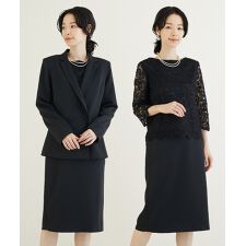 レースブラウス付3ピースカートスーツ