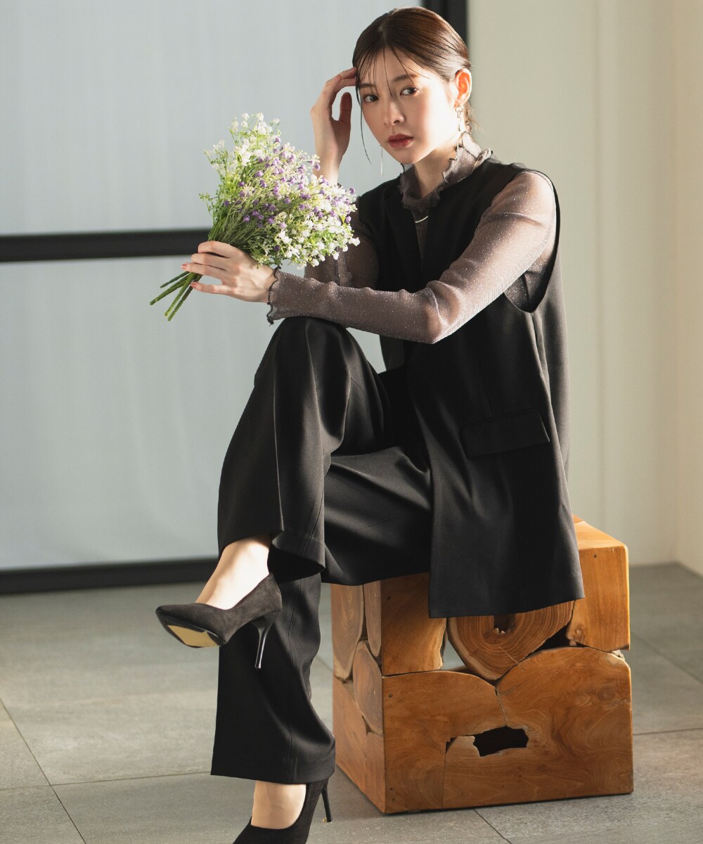 セレン（CELEN）/2025SS新作【洗濯機洗い/トールサイズ】パール調ジレ・パンツセットアップ 2025SS新作【洗濯機洗い/トールサイズ】パール調ジレ・パンツ