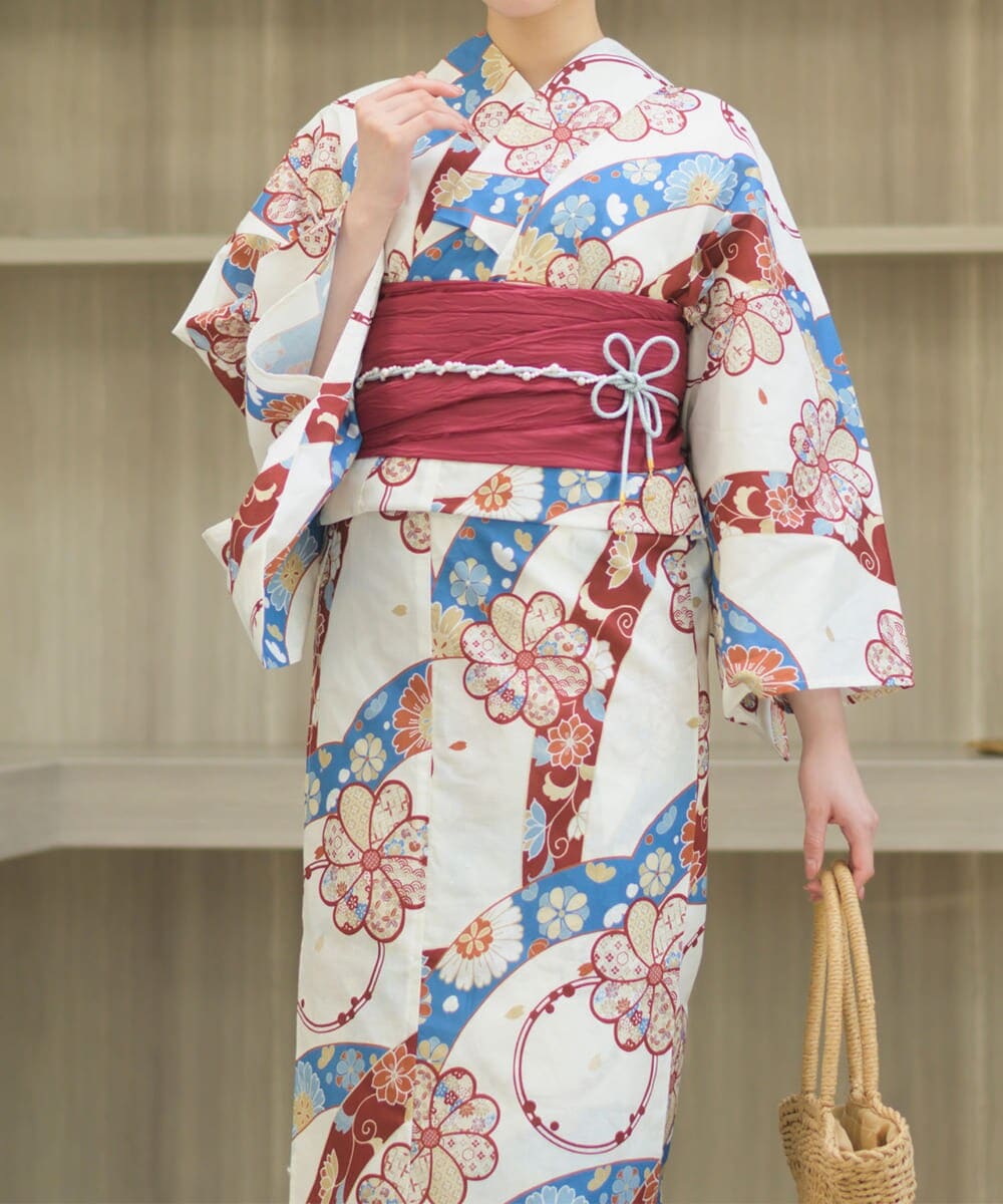 下駄つき浴衣5点セット ゆらめき牡丹 (浴衣 兵児帯 腰紐2本 下駄