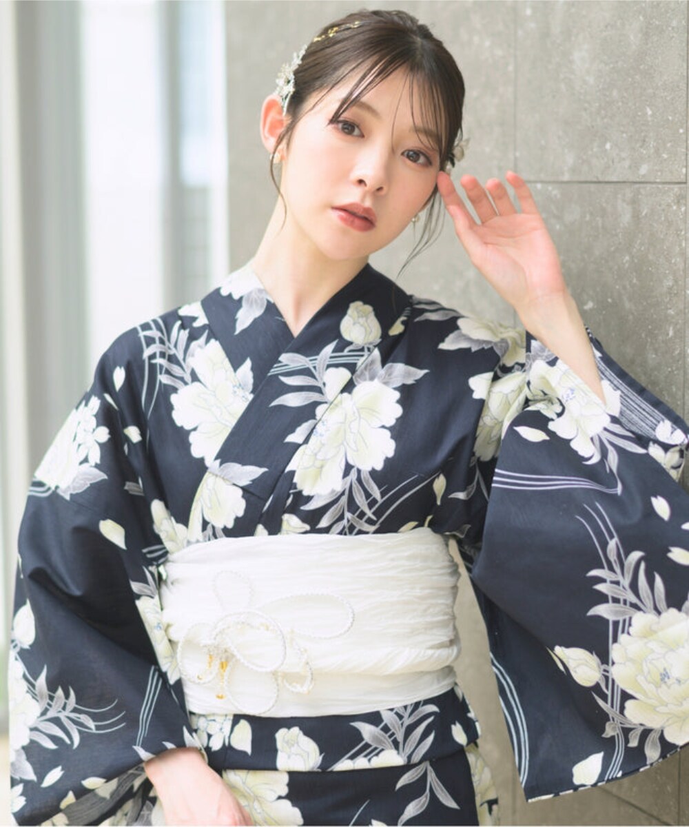 浴衣4点セット ゆらめき牡丹 (浴衣 兵児帯 腰紐2本) | セレン