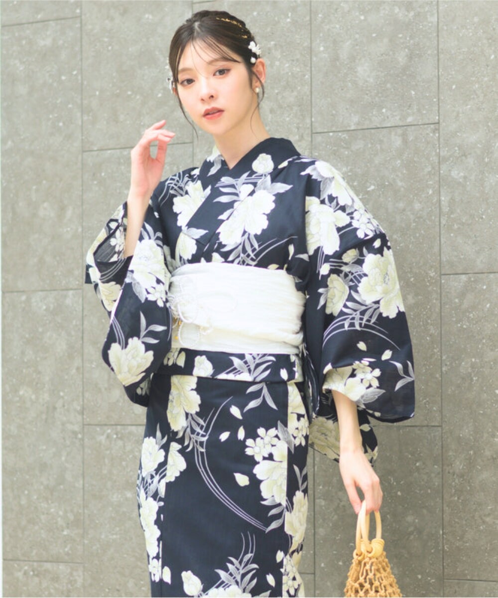 浴衣4点セット ゆらめき牡丹 (浴衣 兵児帯 腰紐2本) | セレン