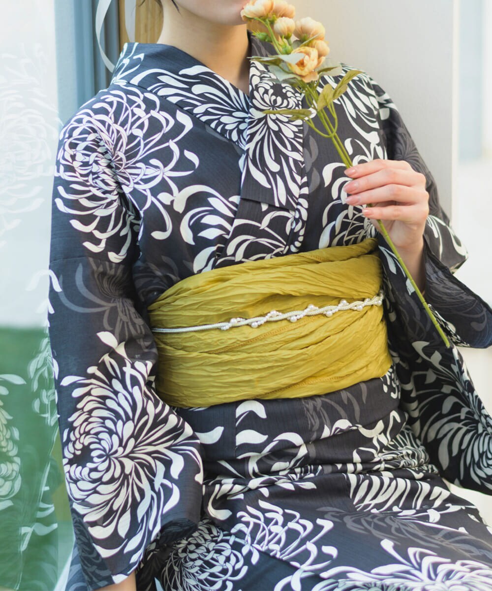 浴衣4点セット 月影の菊詩 (浴衣 兵児帯 腰紐2本) | セレン(CELEN