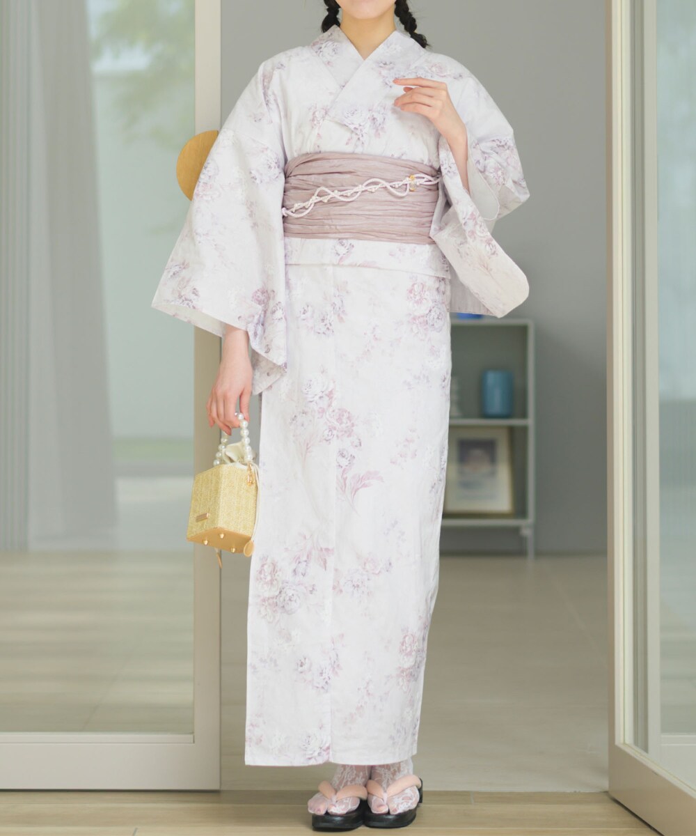 下駄つき浴衣5点セット 桜霞みやび (浴衣 兵児帯 腰紐2本 下駄