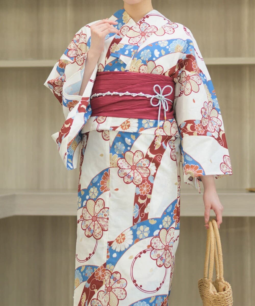 下駄つき浴衣5点セット ゆらめき牡丹 (浴衣 兵児帯 腰紐2本 下駄