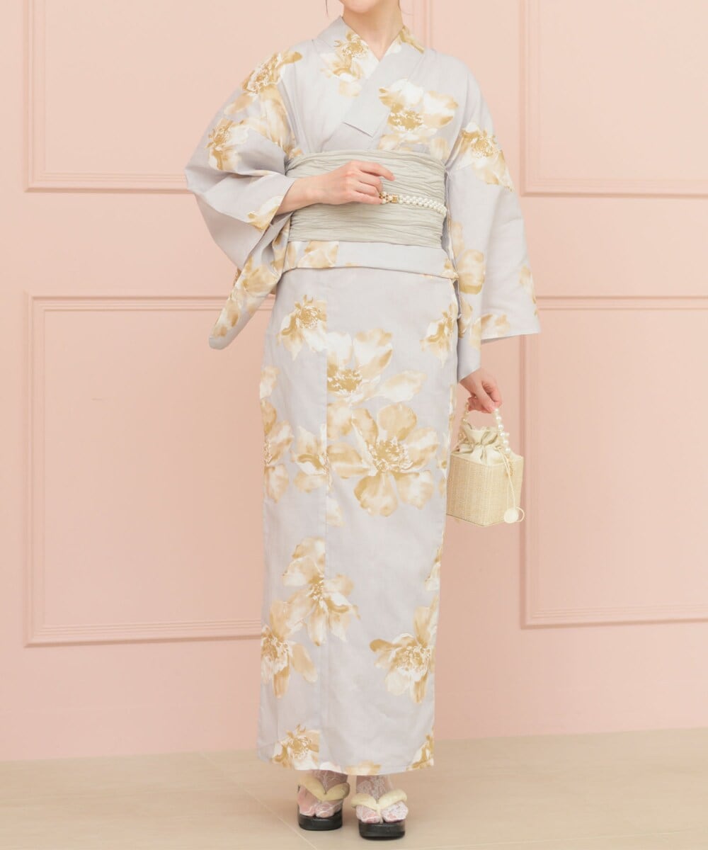 下駄つき浴衣5点セット ゆらめき牡丹 (浴衣 兵児帯 腰紐2本 下駄