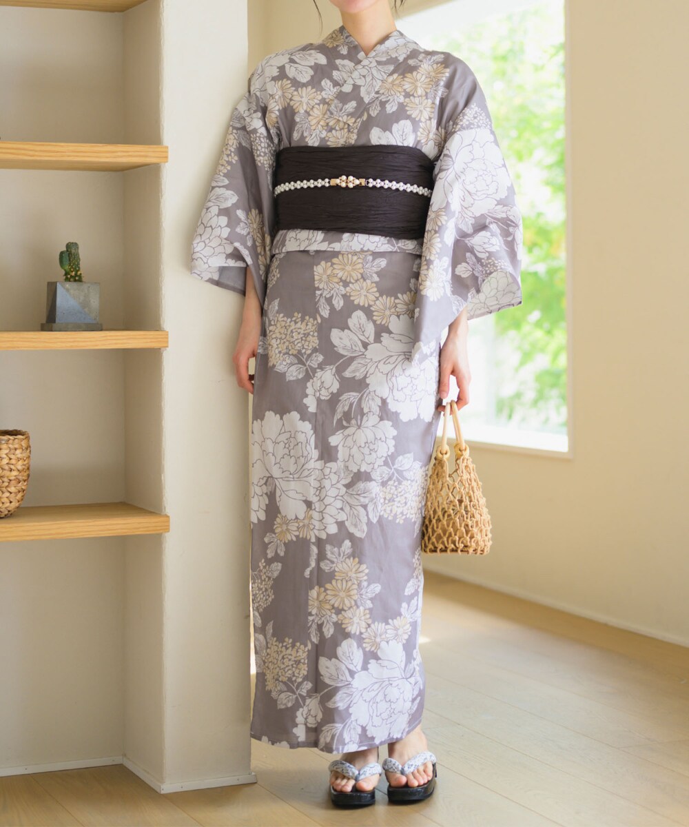 下駄つき浴衣5点セット 菊芍優音 (浴衣 兵児帯 腰紐2本 下駄) | セレン