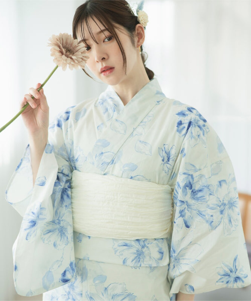 浴衣4点セット ミルキーリボンの花奏 (浴衣 兵児帯 腰紐2本