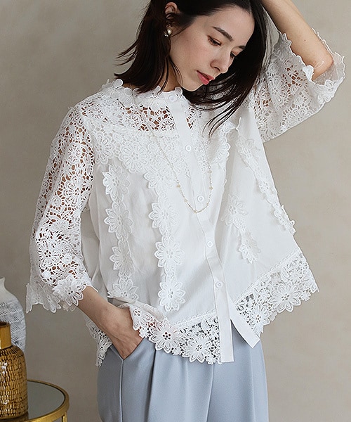 René 極美品　リボン付き　レースブラウス René 極美品 リボン付き レースブラウス - メルカリ