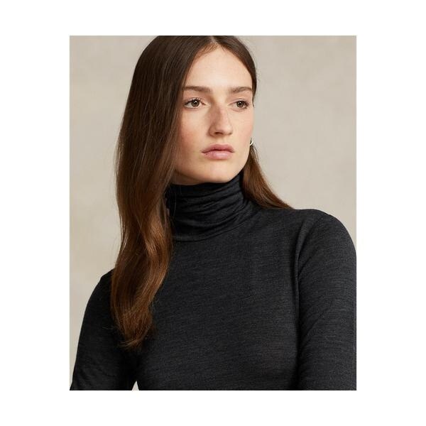 ウールブレンド ジャージー タートルネック ミディ ドレス