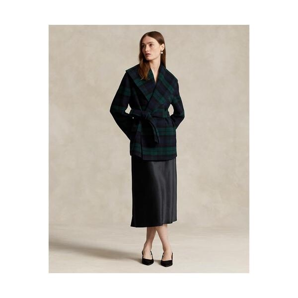 プラッド ウールブレンド ツイル ラップ コート | ポロ ラルフ