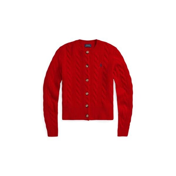 ラルフローレン レッド ウールカシミヤ ケーブルニット カーディガン M POLO RALPH LAUREN（ポロ ラルフ ローレン）の「ケーブルニット