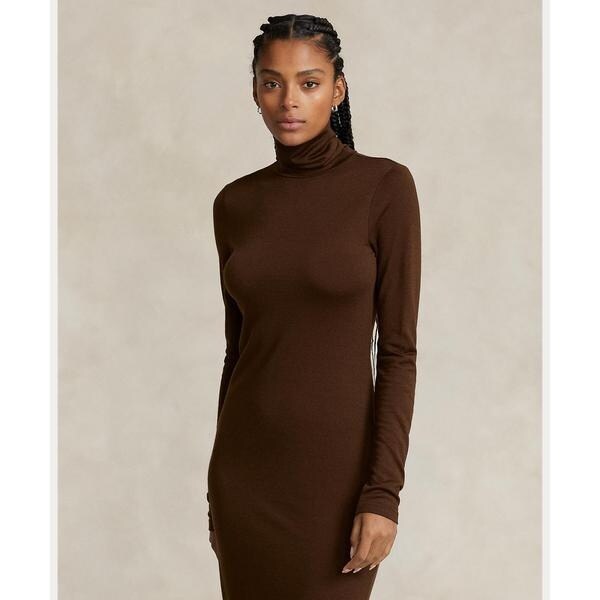 ウールブレンド ジャージー タートルネック ミディ ドレス | ポロ