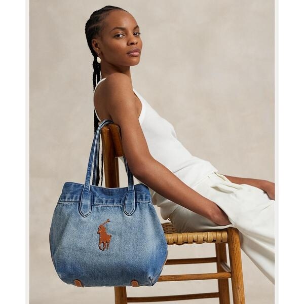 【★人気★Polo Ralph Lauren★Big Pony Med Bellport Tote 】 Bellport Big Pony Denim Medium Tote