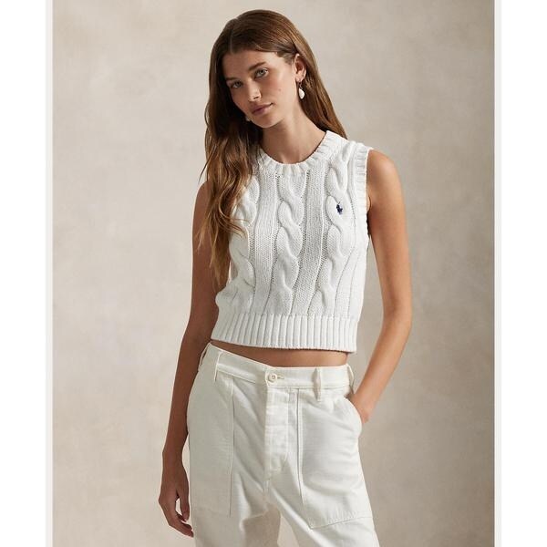 POLO RALPH LAUREN ラルフローレンコットンケーブルニットベスト ケーブルニット コットン セーター ベスト（ベスト）｜POLO