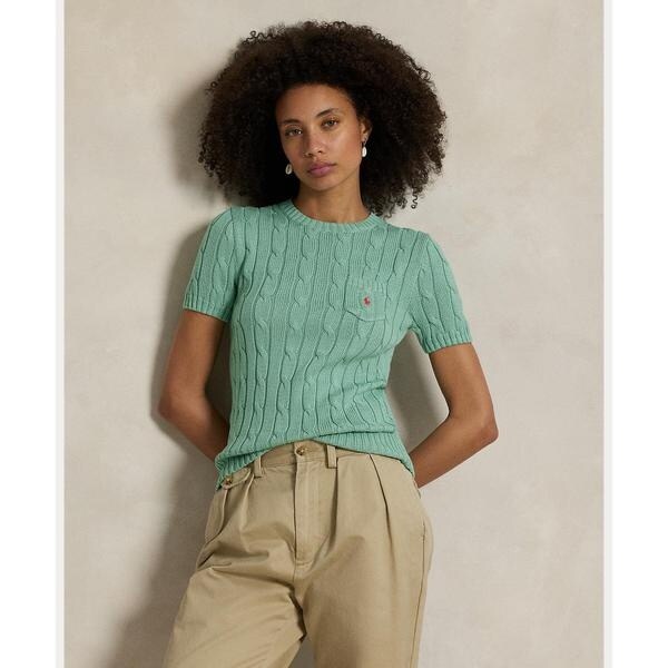 ケーブルニット コットン ショートスリーブ セーター | ポロ
