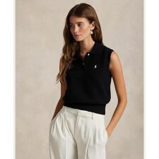 コットン クロップド スリーブレス ポロ セーター